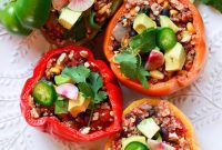 Savory Quinoa & Black Bean Stuffed Peppers with Toasted Pecans
