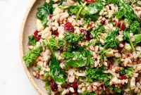 Wholesome Warm Farro Salad with Cranberries and Spinach