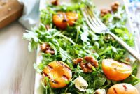 Sweet & Savory Arugula: Grilled Apricot, Gorgonzola, Candied Walnuts
