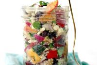 Sweet and Savory Vegan Quinoa Salad with Peaches, Avocado, Beans, and Corn