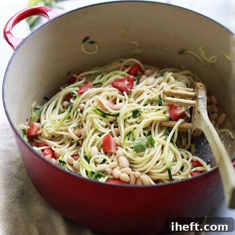 Zoodles (Zucchini Noodles) with White Beans and Tomatoes