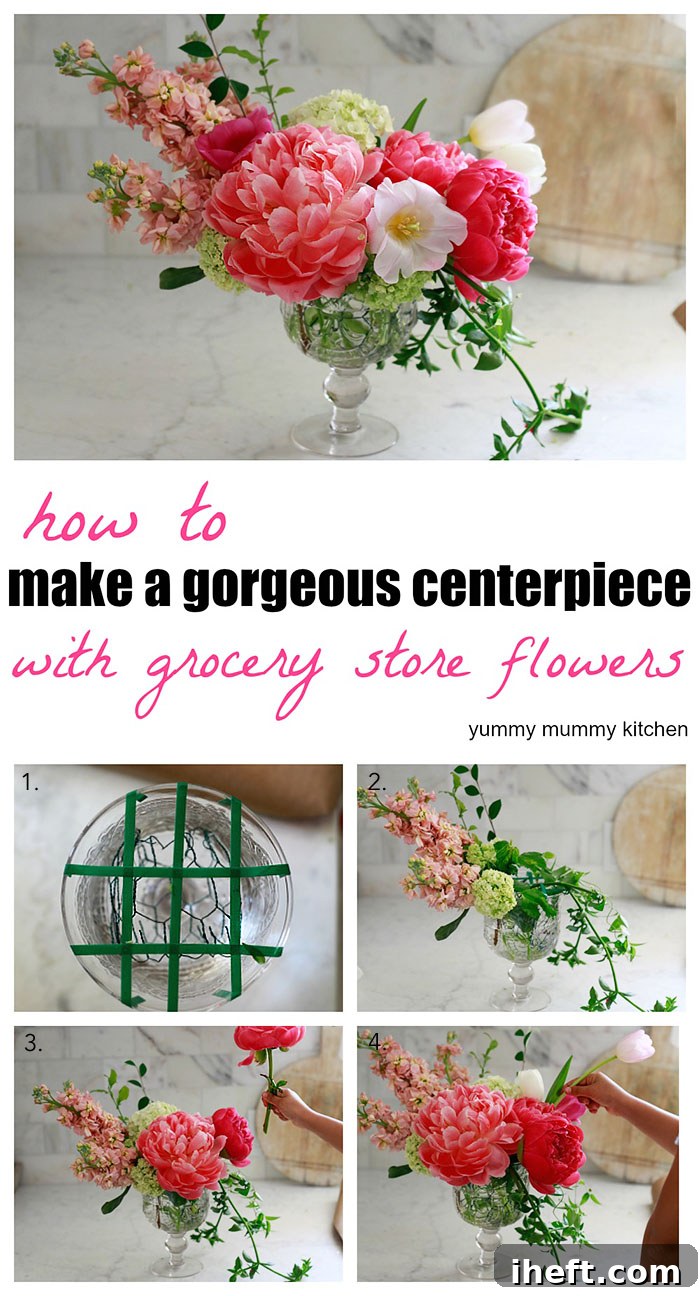 How to make a floral arrangement centerpiece with grocery store flowers. 