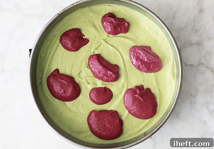 Close-up of a vibrant vegan key lime and blackberry pie swirl