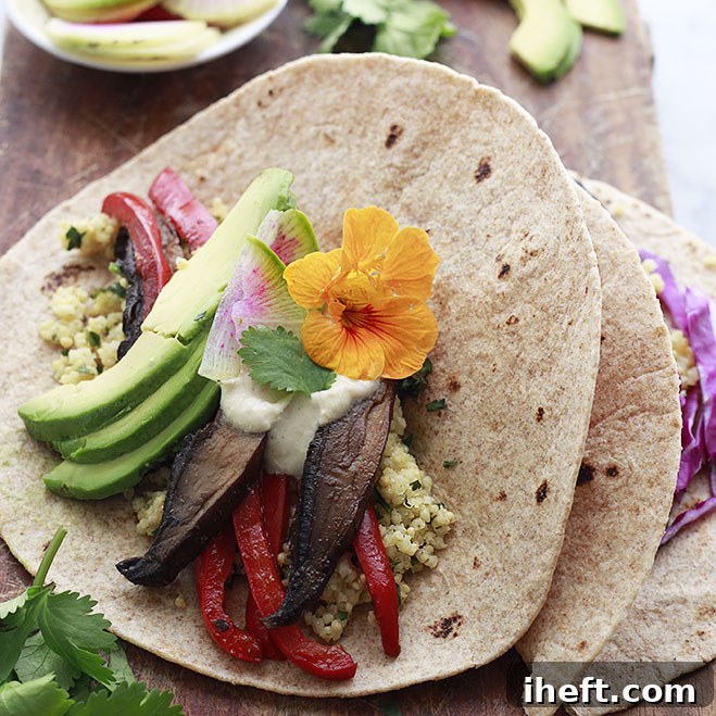 Vegan Millet Tacos with Portobello Mushrooms and Red Peppers