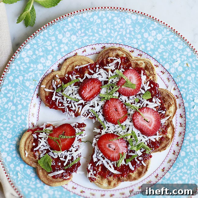Delicious Waffle Pizza topped with fruit and coconut
