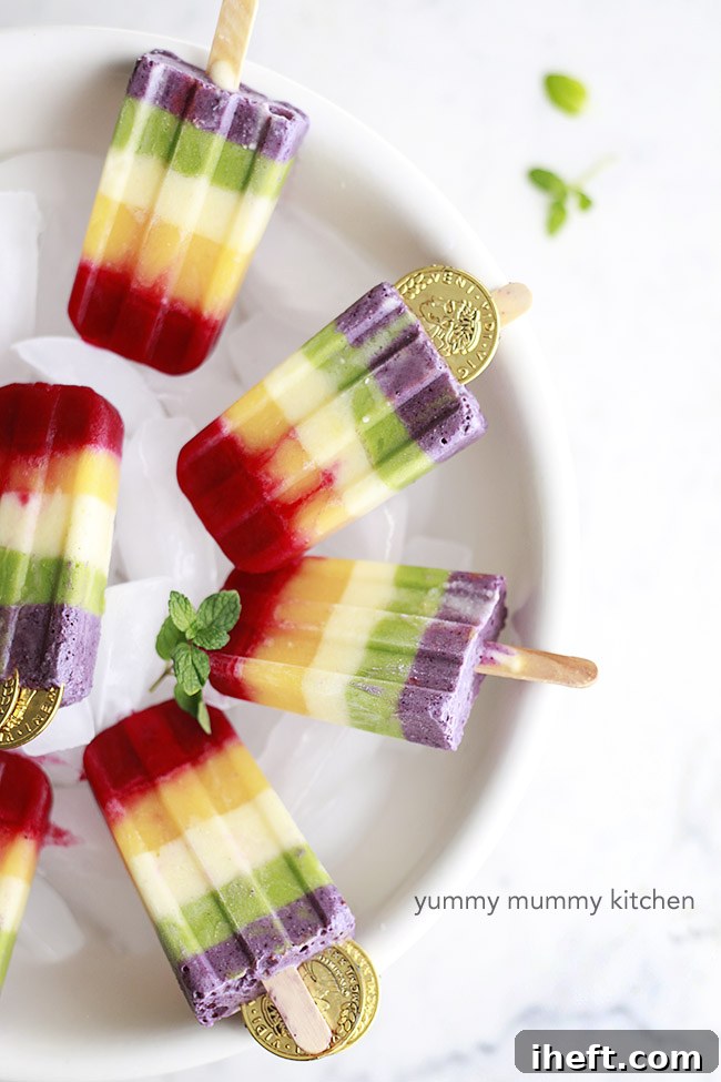Natural Rainbow and Gold Whole Fruit and Veggie Popsicles.