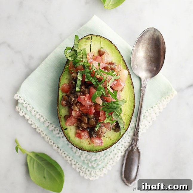 Lentil Bruschetta Stuffed Avocados