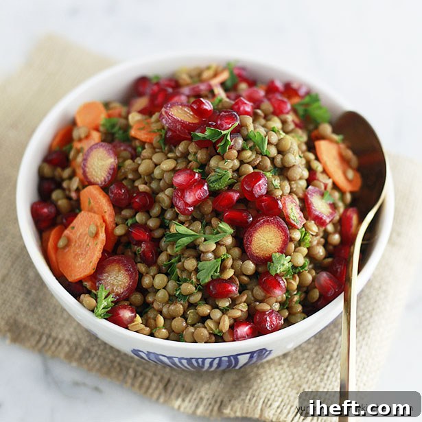 Winter Lentil Salad with Carrots, Pomegranate, and Turmeric Dressing