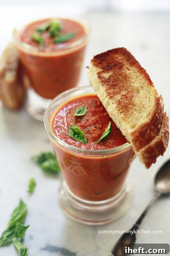 Pin this creamy tomato basil soup recipe with grilled cheese for a comforting meal idea.
