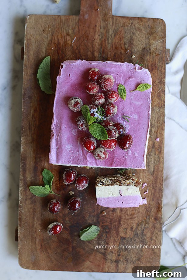 Beautiful raw vegan cranberry cheesecake layers