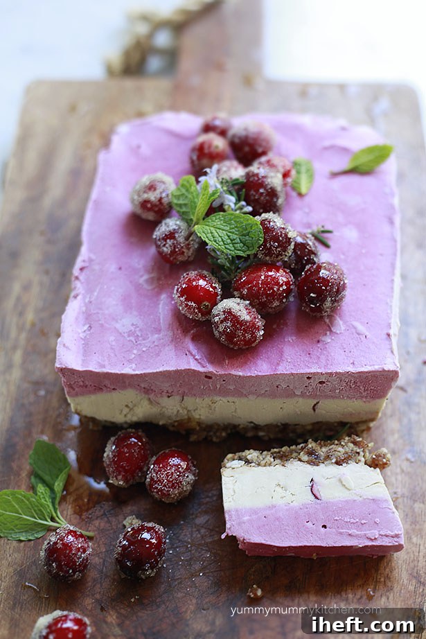 Cranberry Raw Vegan Cheesecake Slice ready for freezing