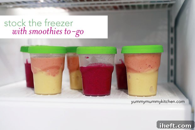 Kids enjoying frozen smoothies packed for school lunches, showcasing colorful smoothies in containers.