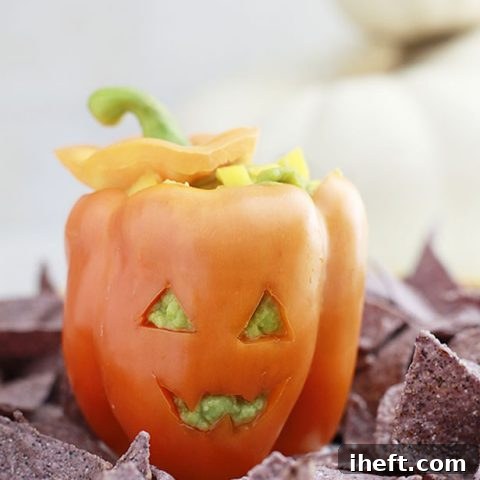 Mango Guacamole in Jack-o'-Lantern Peppers - Final Dish