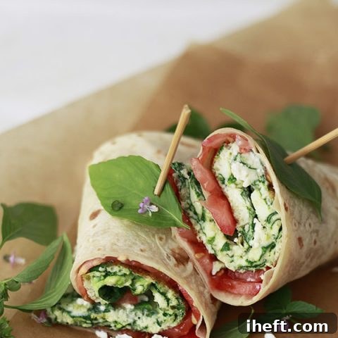 Delicious Spinach and Feta Egg White Wraps, a high protein breakfast