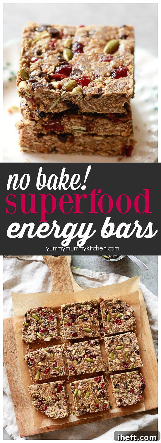 Easy no-bake energy granola bars made with healthy ingredients like flax meal, oats, pumpkin seeds, and cranberries. These homemade bars are a delicious and convenient vegan snack option.