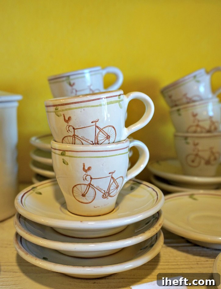 Handmade ceramic espresso cups in Radda in Chianti, Tuscany. 