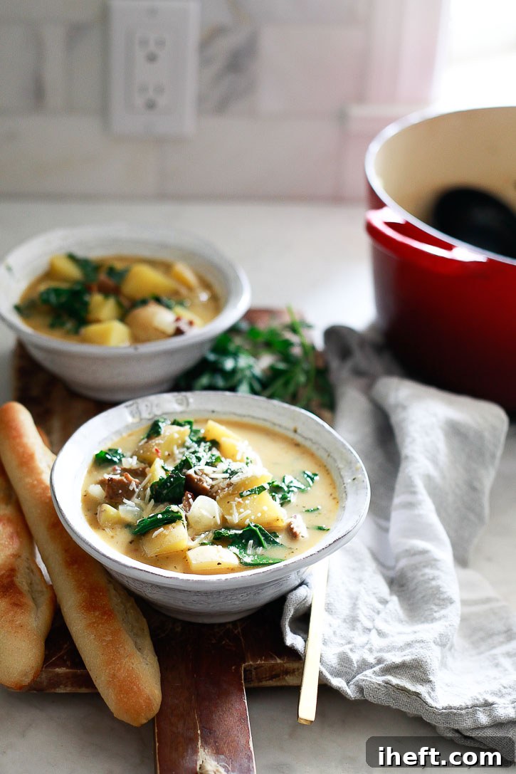 This Zuppa Toscana inspired by Olive Garden got a healthy vegan update! This hearty potato and kale soup is so good on cold nights.