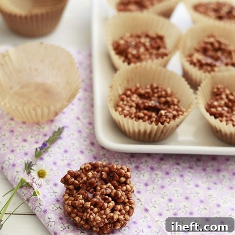 Puffed quinoa with chocolate and peanut butter make a tasty healthy treat.