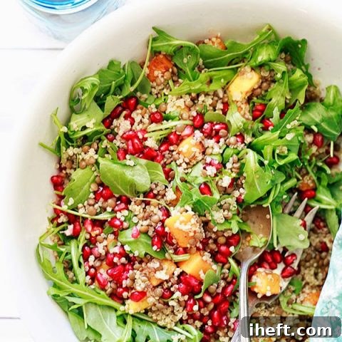 Delicious Quinoa and Lentil Salad with Roasted Butternut Squash, a perfect plant-based meal.