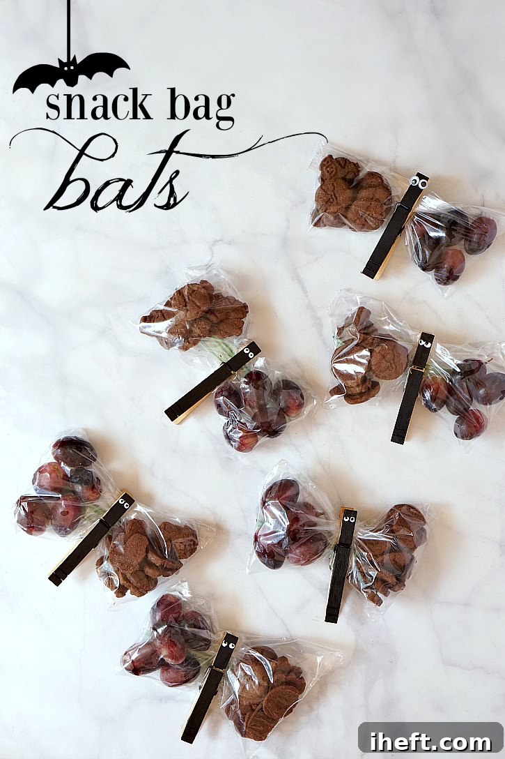 These bat snack bags made with zipper bags and clothespins are such a fun and easy Halloween treat for kids, featuring organic snacks.