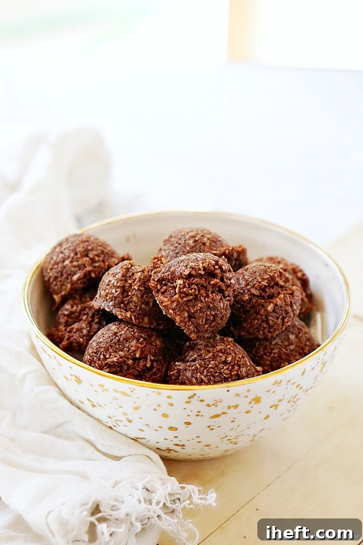 Delicious no-bake cocoa coconut macaroons, a healthier vegan treat that's easy to make!