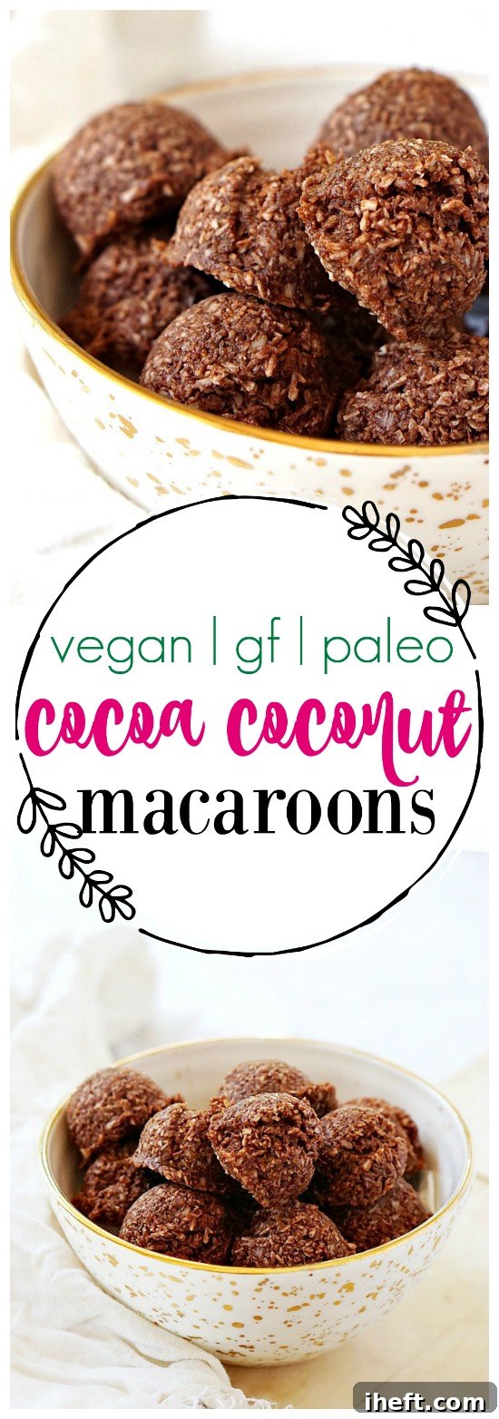 These chocolate coconut macaroons are vegan, paleo, and gluten-free, a truly healthy dessert!