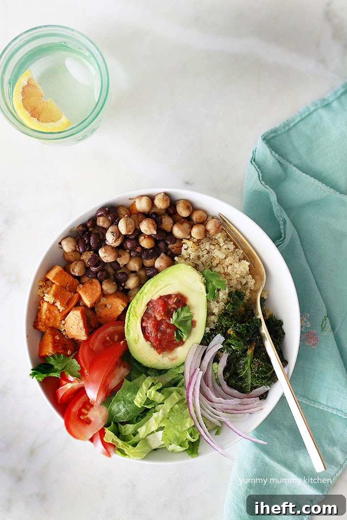 Vibrant vegan taco buddha bowl with quinoa and fresh toppings