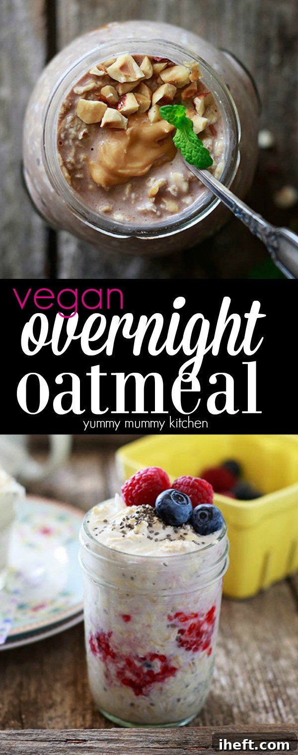How to make vegan overnight oatmeal with almond milk with flavor variations like chocolate and berry.