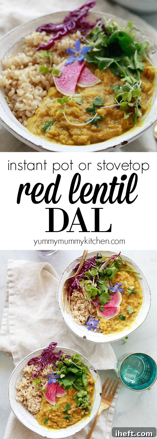 A visually stunning bowl of easy red lentil dal, enriched with coconut milk. This vegan masoor dal recipe is perfect for a quick, comforting dinner, prepared either on the stovetop or in an Instant Pot.