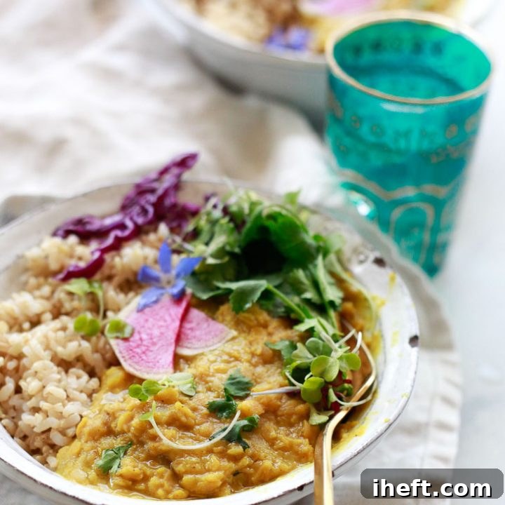 Easy vegan red lentil dal made with coconut milk.