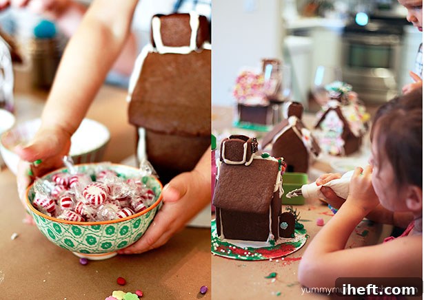 Gingerbread house walls and roofs laid out on a baking sheet, ready for assembly