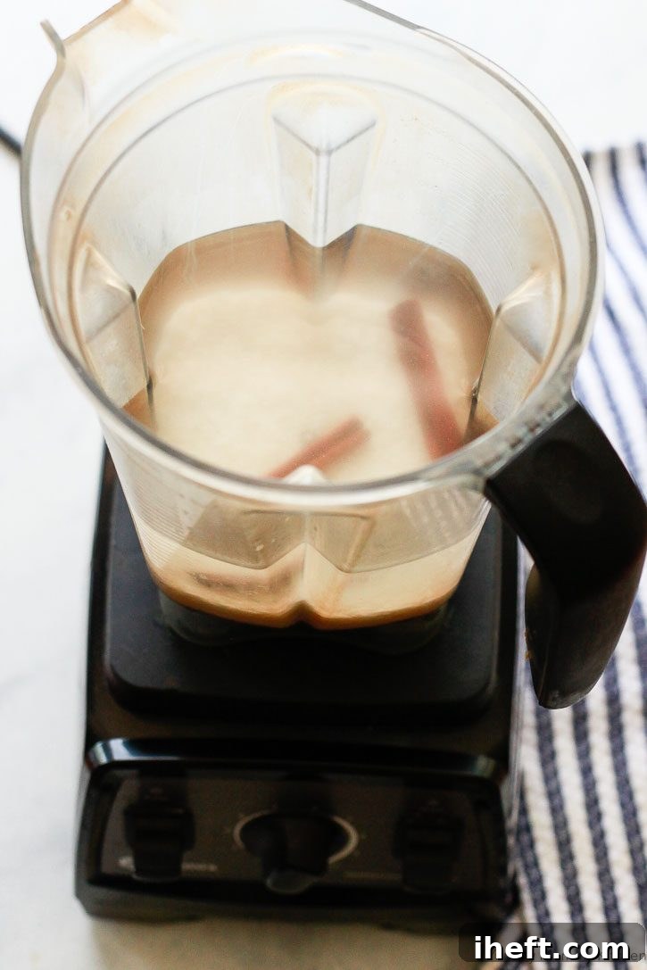 Rice and cinnamon get soaked in water before being blended into homemade horchata. 