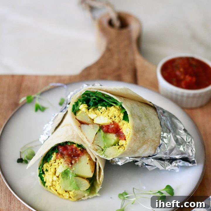 vegan breakfast burrito with tofu