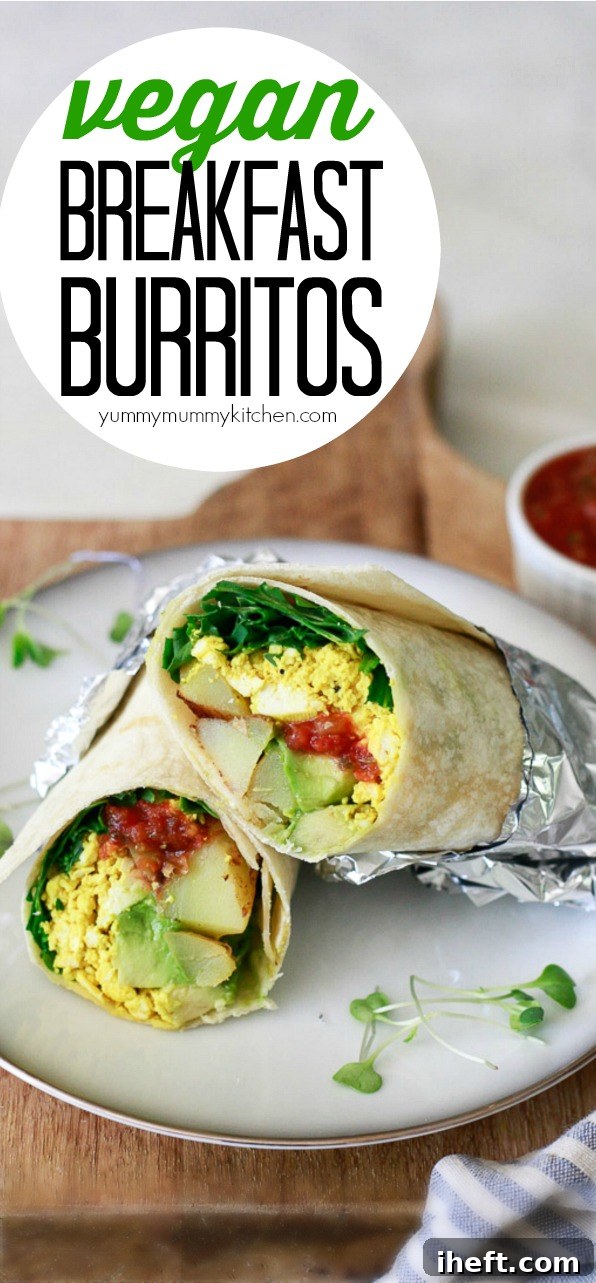 This vegan breakfast burrito is filled with a delicious tofu scramble, avocado, potatoes, salsa, and arugula. Vegan breakfast burritos are a great high protein vegan breakfast. 