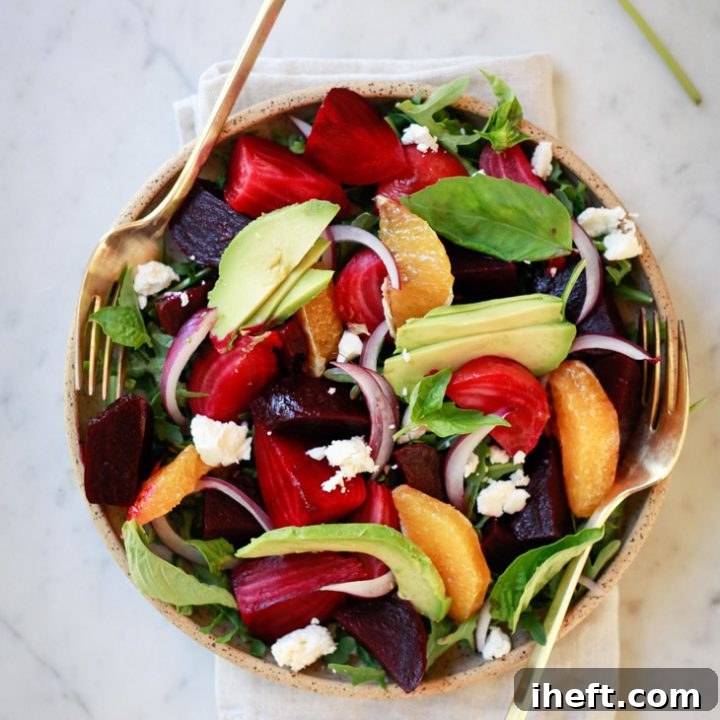Oven Roasted Beets without Foil, served beautifully in a salad.