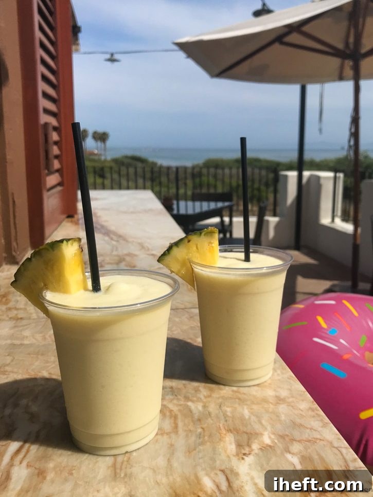 Virgin pina coladas from the bar at the Ritz Carlton Bacara in Santa Barbara. 
