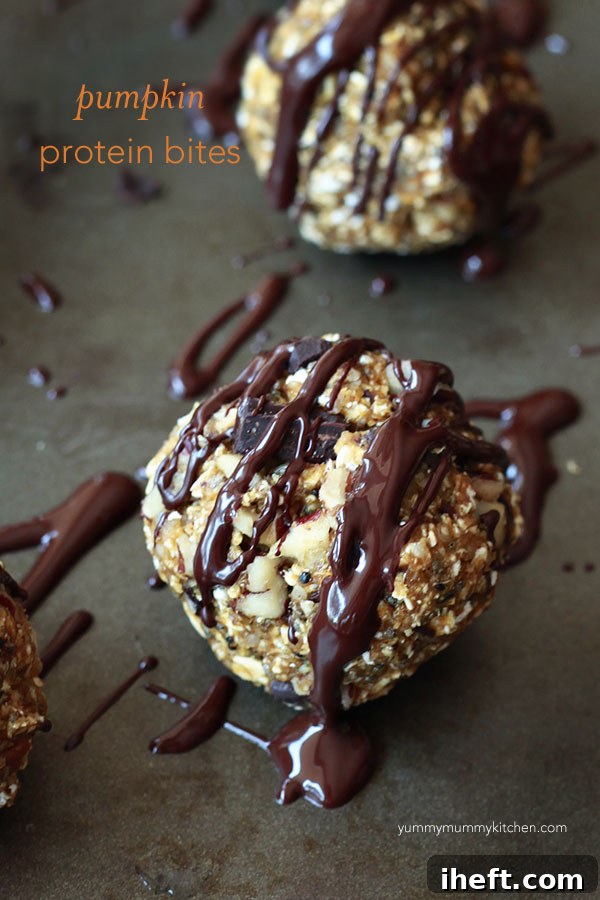 Close-up of freshly made pumpkin protein balls, ready to eat.