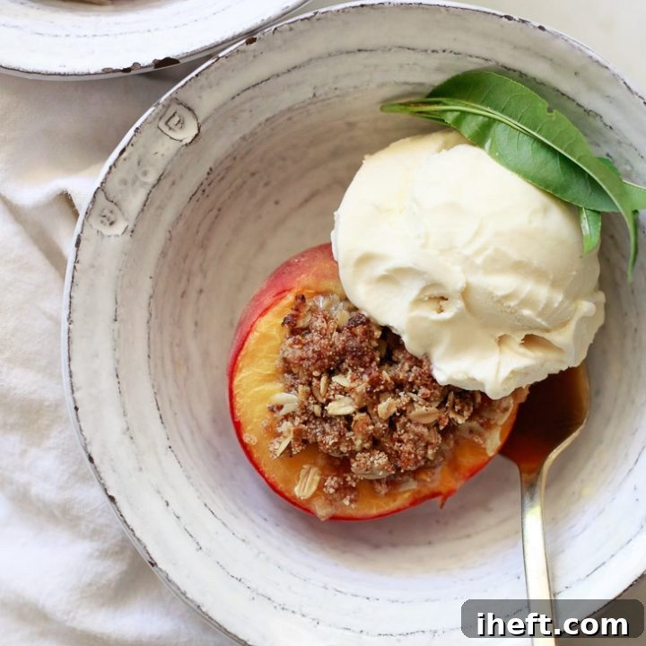 Baked Peaches with Gluten Free Oatmeal Crisp Topping
