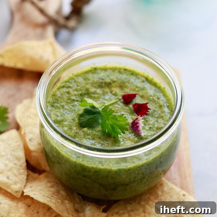 Salsa verde made with roasted tomatillos