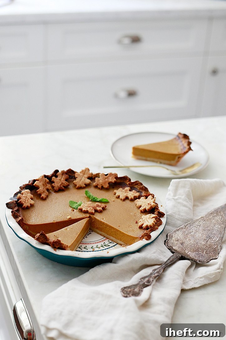 This delicious pumpkin pie has a gluten-free almond flour crust!