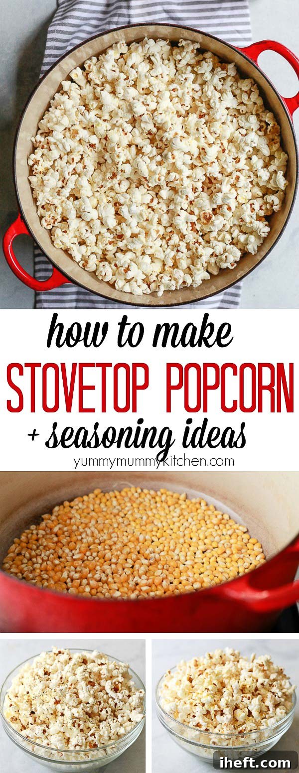 Learn how to make perfect popcorn on the stove with this easy-to-follow recipe! The best homemade stovetop popcorn, made simply with coconut oil and complemented by four delicious vegan seasoning recipes.