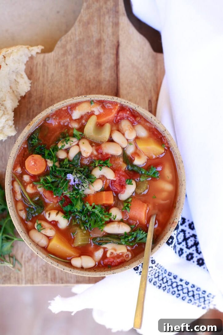 A visually stunning bowl of easy and healthy Instant Pot Minestrone soup, beautifully garnished and ready to be enjoyed. This recipe promises a tasty, hearty, and warming experience, solidifying Instant Pot minestrone soup as a beloved Italian family favorite vegetarian and vegan meal.