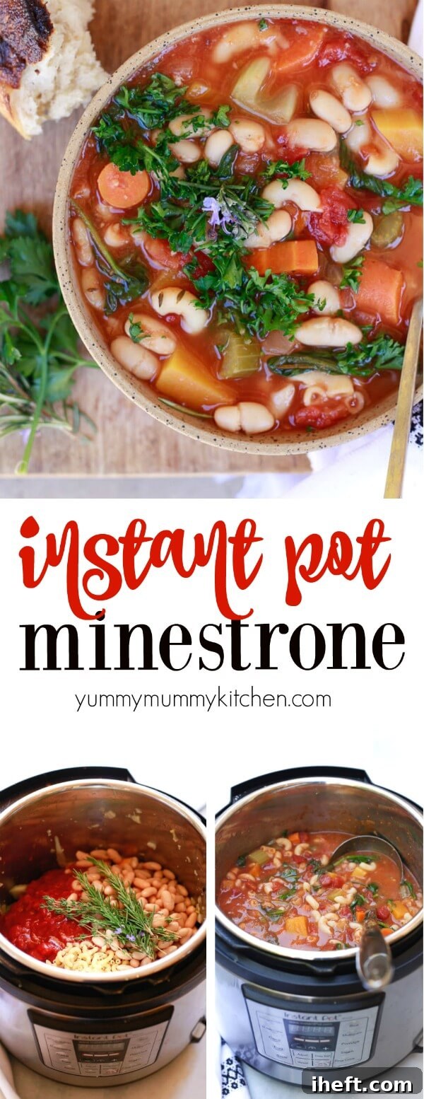 This hearty Instant Pot Minestrone Soup recipe is a delicious Italian vegetable soup, enriched with sweet butternut squash, tender pasta, and nourishing beans. As an Instant Pot meal, it stands out as the perfect easy vegetarian or vegan pressure cooker dinner, offering both convenience and incredible flavor.