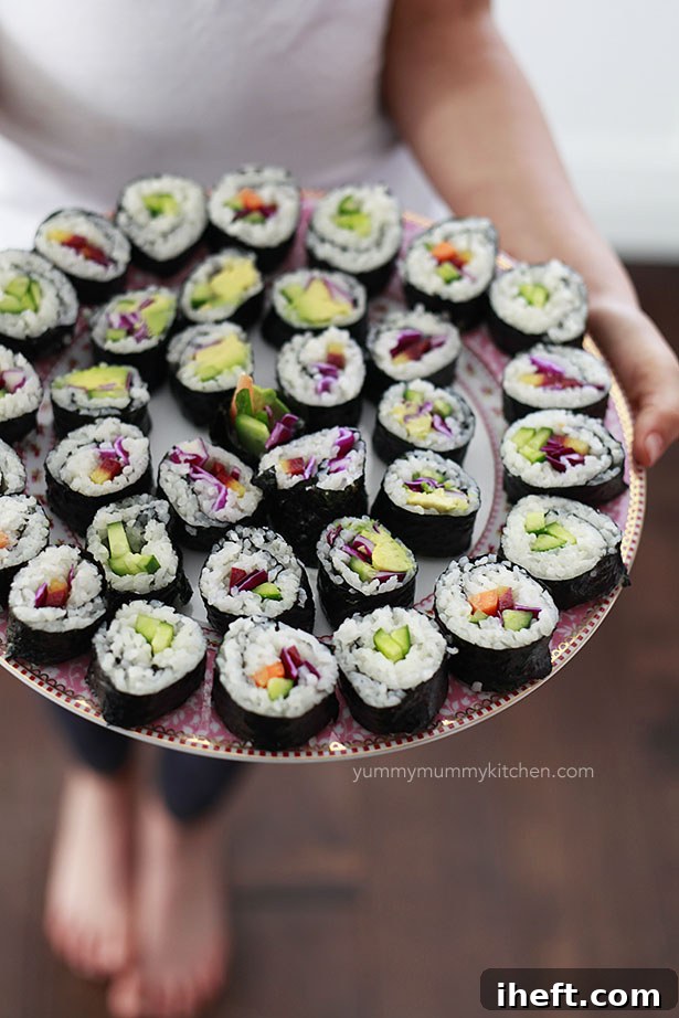 A visual representation of vegan sushi, perfect for sharing on social media like Pinterest.