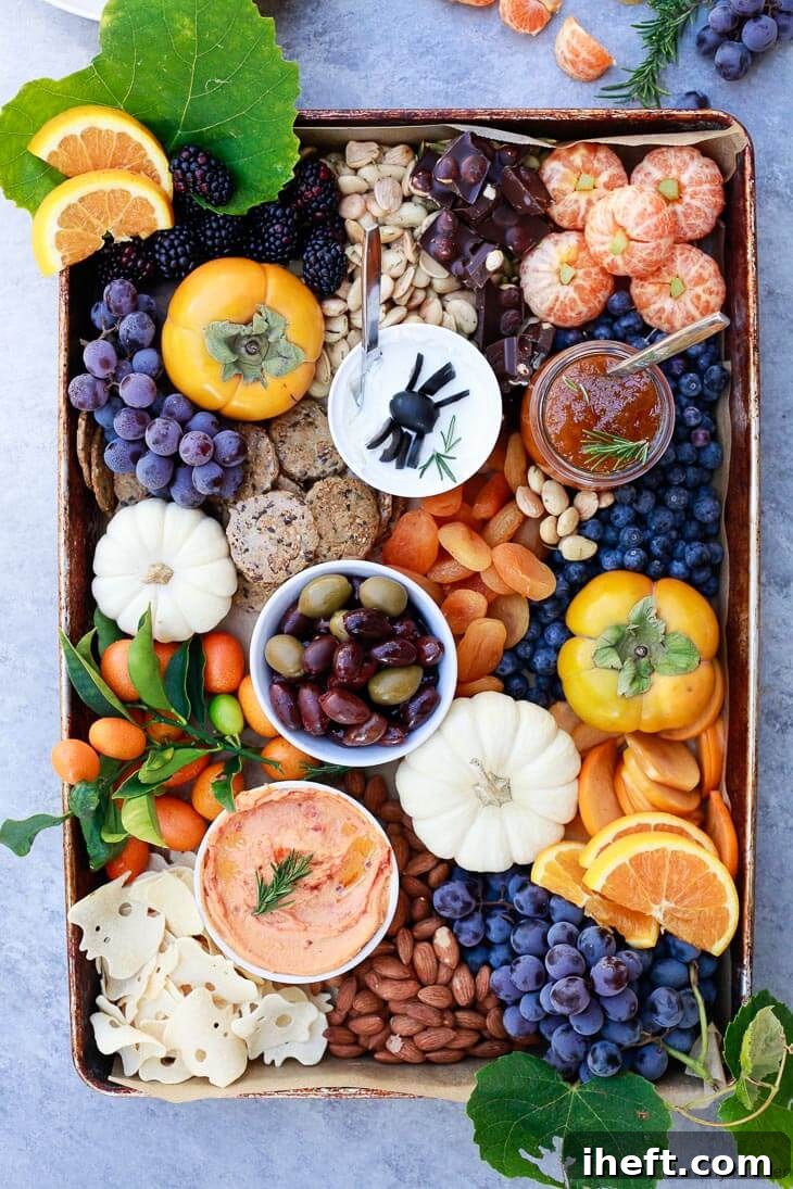 Pinterest button for sharing Halloween party platter ideas.