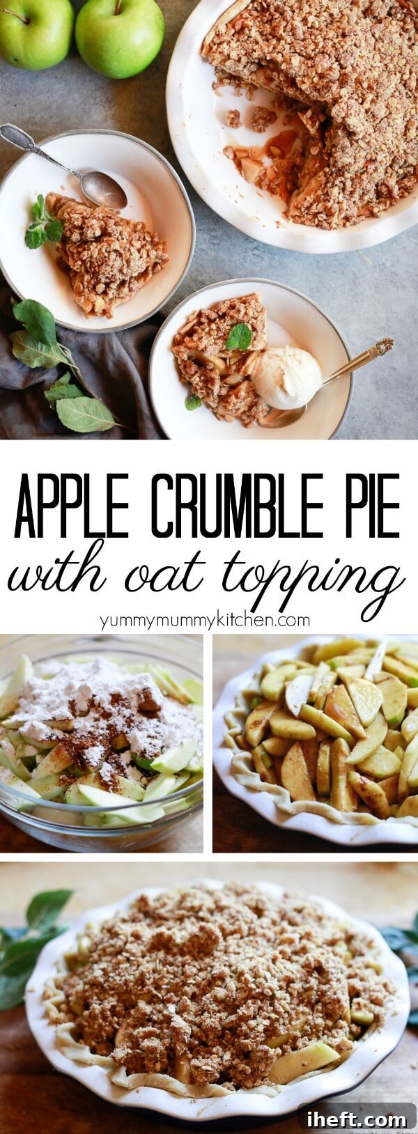 An easy apple crumble pie recipe with an oat topping. Apple crumble pie is easy to make vegan or gluten-free, and is perfect for Thanksgiving and Christmas.