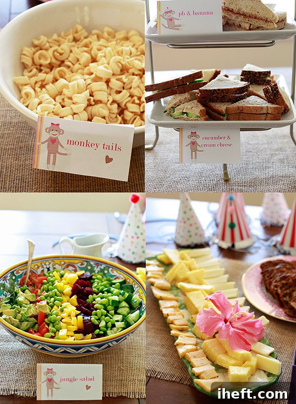 Monkey-themed healthy snacks for a birthday party