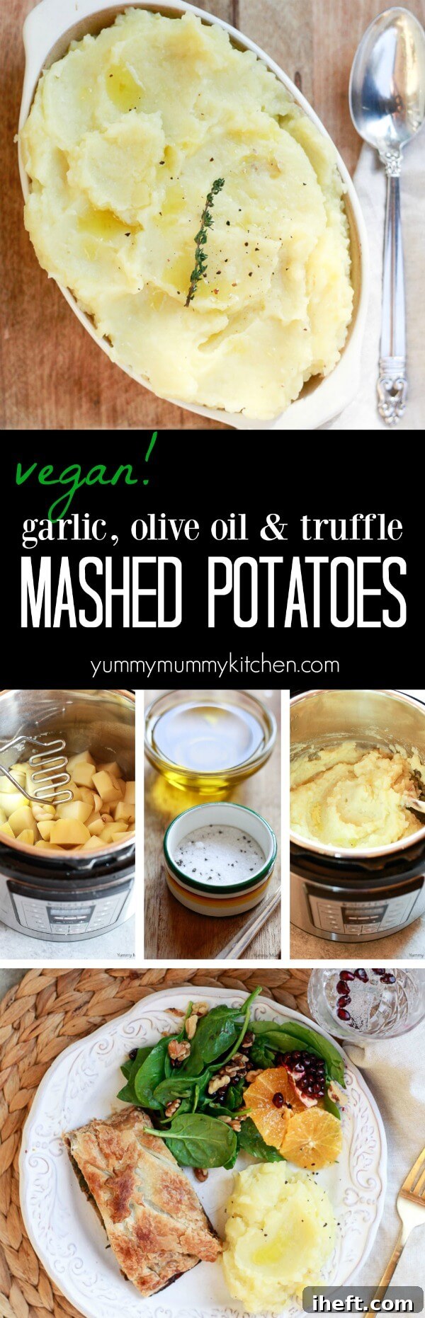 The best vegan mashed potatoes made in the Instant Pot pressure cooker or the stovetop! These mashed potatoes are decadently flavored with garlic, olive oil, and truffles, so you won't miss the dairy. 