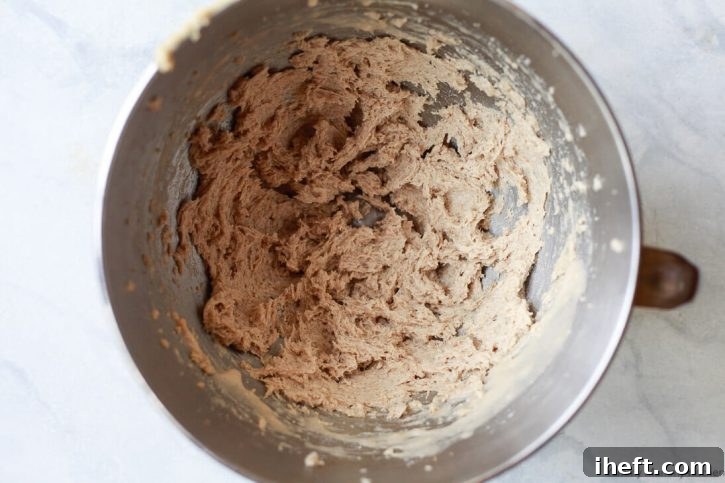 Creamed butter and sugar in a mixing bowl, showing a light and fluffy consistency, for making vegan chocolate chip cookies.
