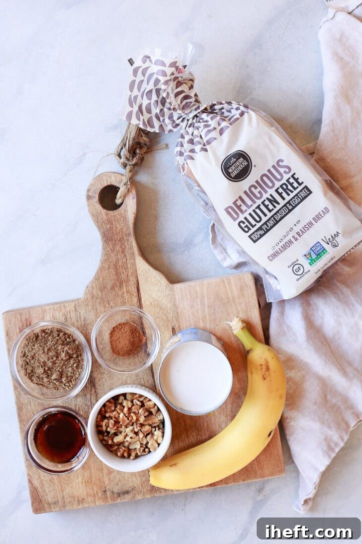 Ingredients for a baked french toast casserole that's vegan and gluten free.